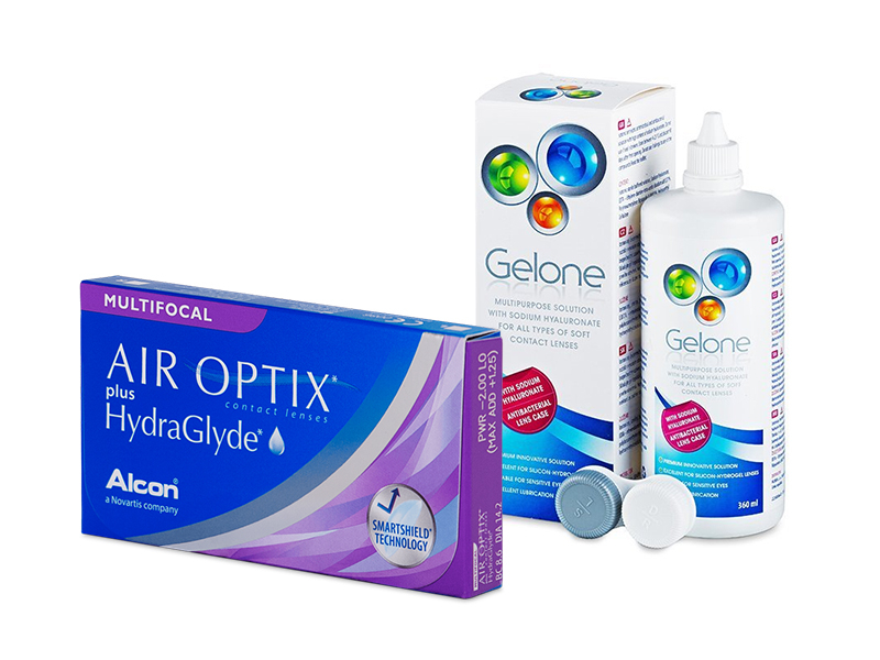 Air Optix plus HydraGlyde Multifocal (3 čočky) + roztok Gelone 360 ml