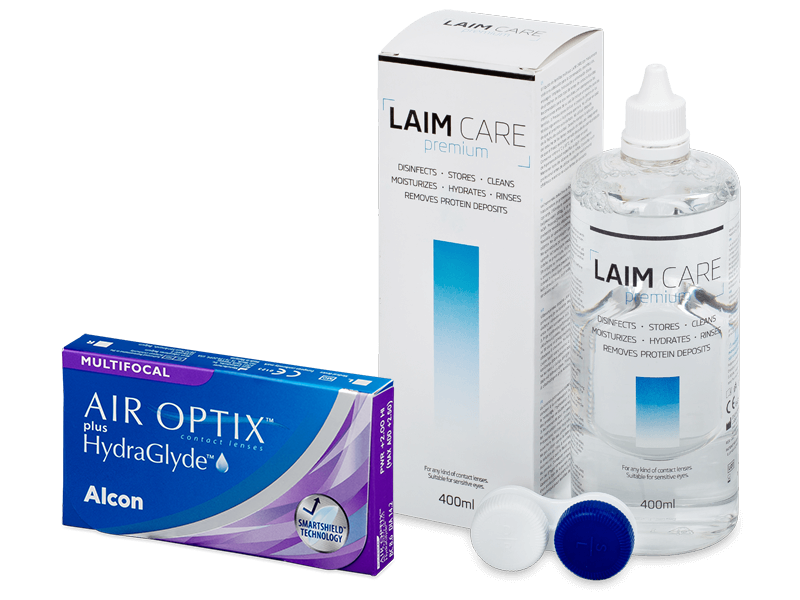 Air Optix plus HydraGlyde Multifocal (3 čočky) + roztok Laim-Care 400 ml