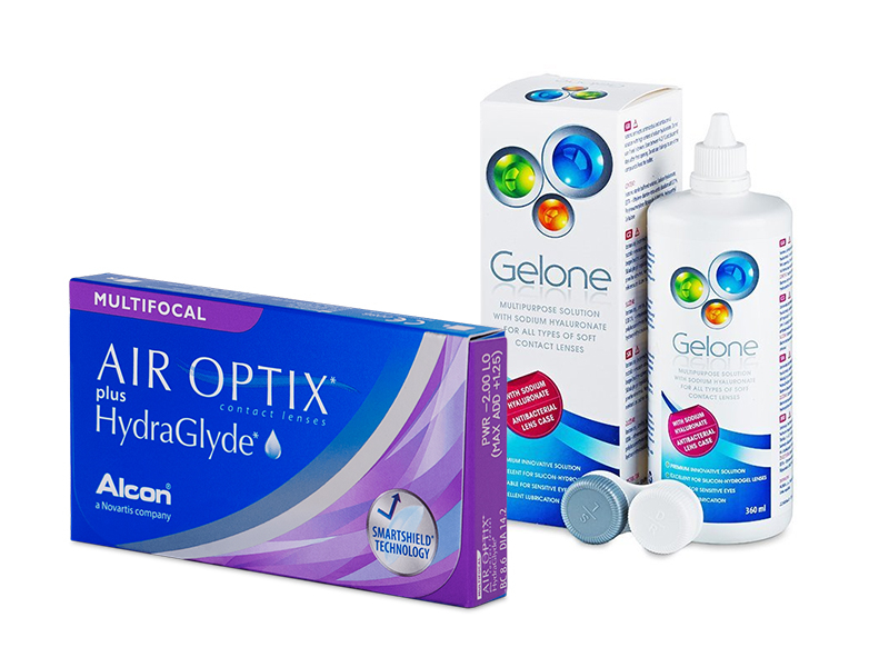 Air Optix plus HydraGlyde Multifocal (6 čoček) + roztok Gelone 360 ml